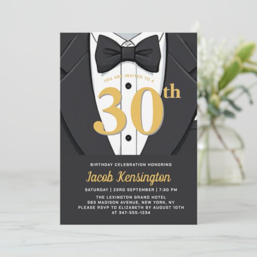 30e Black and Gold Tuxedo verjaardagsevenement Kaart (Staand voorkant)