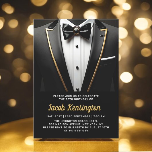 30e Black and Gold Tuxedo verjaardagsevenement Kaart