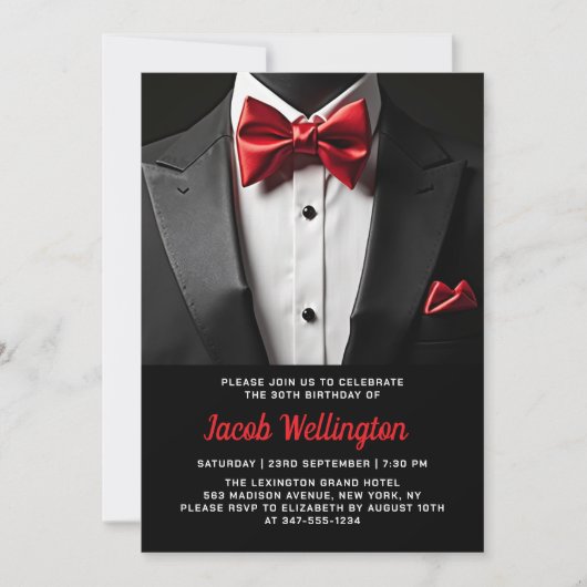 30e Black and Red Tuxedo verjaardagsfeest Kaart (Voorkant)