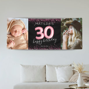 30e Black Pink Verjaardag Foto Banner