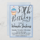 30e Blauwe Cupcake Birthday Party Kaart (Voorkant / Achterkant)