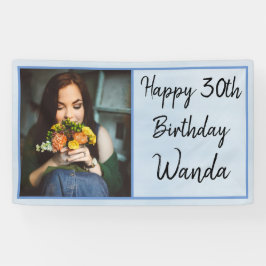 30e blauwe foto Happy Birthday Spandoek