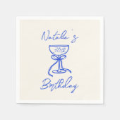 30e Blauwe Hand Getrokken Champagne Boog Glas Verj Servet (Voorkant)