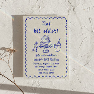 30e Blauwe Hand Getrokken Champagne Taart Verjaard Kaart
