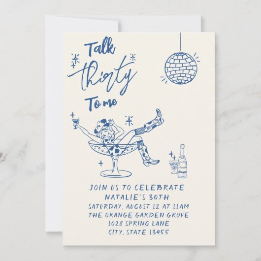 30e Blauwe Hand Getrokken Cowgirl Coastal Fun Verj Kaart (Voorkant)