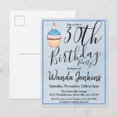 30e blauwe Waterverf Cupcake Birthday Uitnodiging Briefkaart (Voorkant / Achterkant)