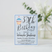 30e blauwe Waterverf Cupcake Birthday Uitnodiging Briefkaart (Staand voorkant)