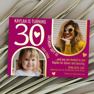 30e Bogen Verjaardag Roze Gouden Harten Landschap Folie Uitnodiging