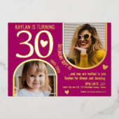 30e Bogen Verjaardag Roze Gouden Harten Landschap Folie Uitnodiging (Voorkant)