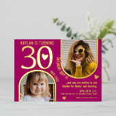 30e Bogen Verjaardag Roze Gouden Harten Landschap Folie Uitnodiging (Staand Voorkant)