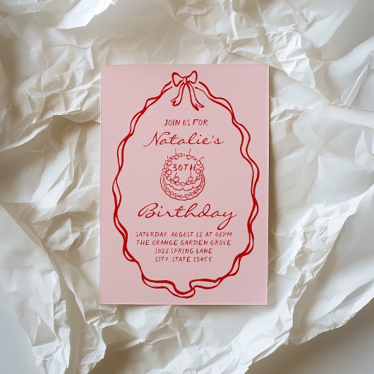 30e Bow Hand getrokken Coquette Dertigste verjaard Kaart