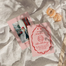 30e Bow Hand getrokken Coquette Foto Cake Verjaard