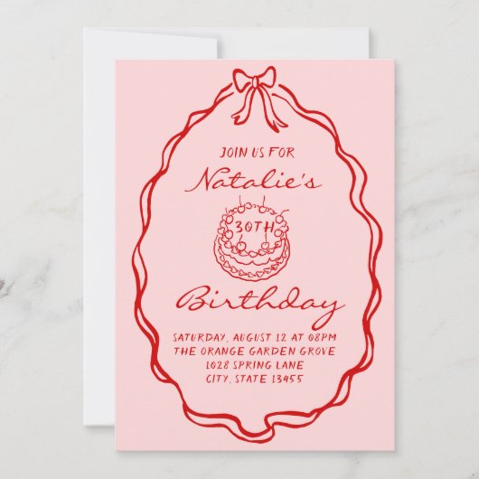 30e Bow Hand getrokken Coquette Foto Cake Verjaard Kaart (Voorkant)