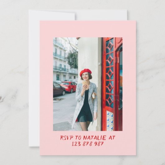 30e Bow Hand getrokken Coquette Foto Cake Verjaard Kaart (Achterkant)