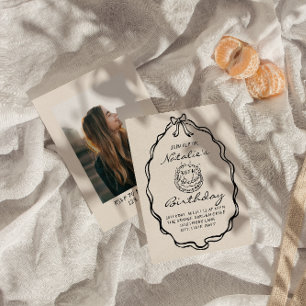 30e Bow Hand Getrokken Coquette Foto Verjaardagsfe Kaart