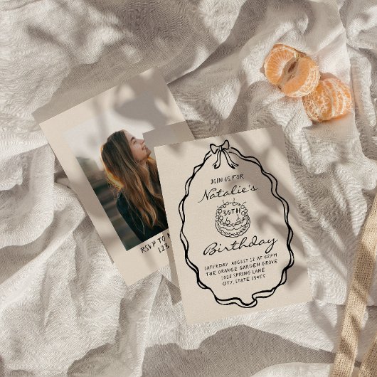 30e Bow Hand Getrokken Coquette Foto Verjaardagsfe Kaart