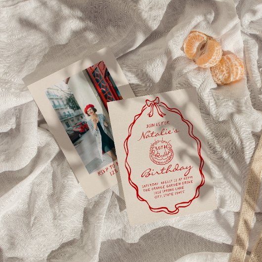 30e Bow Hand Getrokken Coquette Foto Verjaardagsfe Kaart