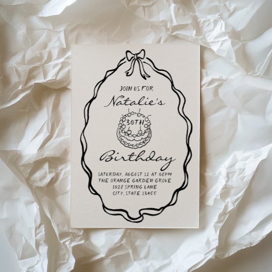 30e Bow Hand getrokken Coquette Geïllustreerde Ver Kaart