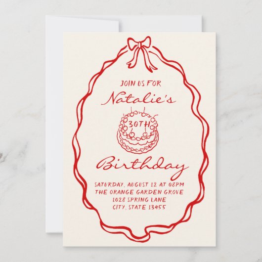 30e Bow Hand getrokken Coquette Geïllustreerde Ver Kaart (Voorkant)