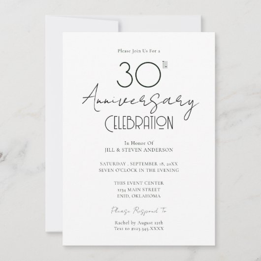30e bruiloft Jubileum Elegant Script Kaart (Voorkant)