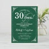 30e bruiloft Jubileum Emerald Green Damask Kaart (Staand voorkant)