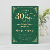30e bruiloft Jubileum Emerald Green Gold Damask Kaart (Staand voorkant)
