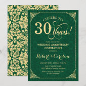 30e bruiloft Jubileum Emerald Green Gold Damask Kaart (Voorkant / Achterkant)