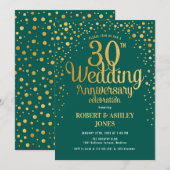 30e bruiloft Jubileum - Emerald Green & Gold Kaart (Voorkant / Achterkant)