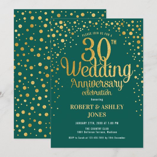 30e bruiloft Jubileum - Emerald Green & Gold Kaart (Voorkant / Achterkant)