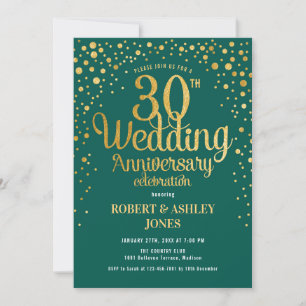 30e bruiloft Jubileum - Emerald Green & Gold Kaart