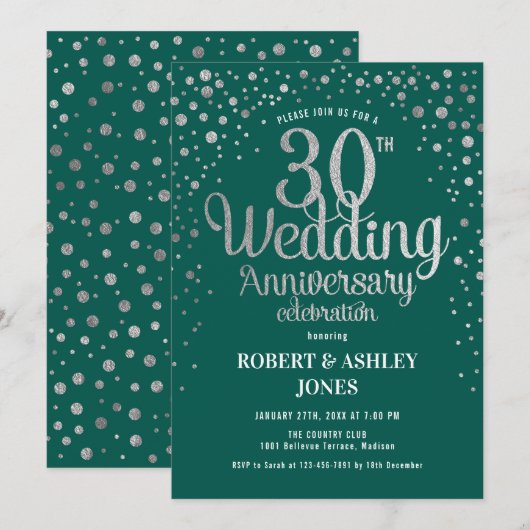 30e bruiloft Jubileum - Emerald Green & Silver Kaart (Voorkant / Achterkant)