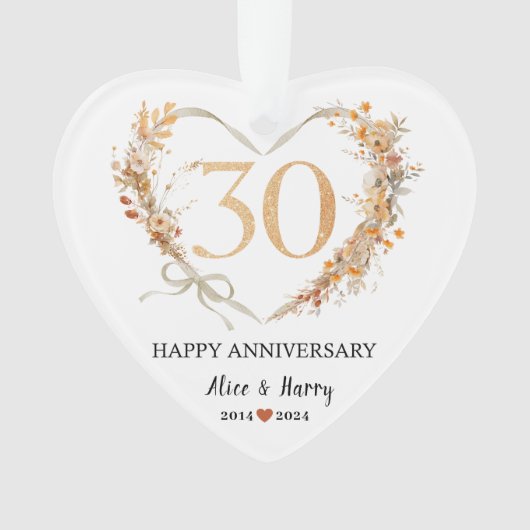 30e bruiloft Jubileum Gold Hearts Paar Foto Ornament (voorkant)