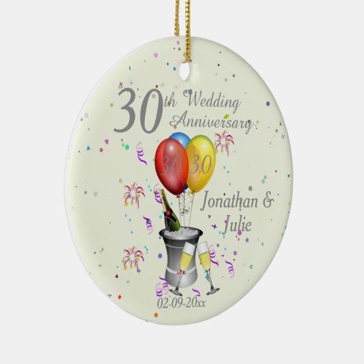 30e bruiloft Jubileum herberging bubbel Pearl Keramisch Ornament (Rechts)