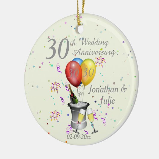 30e bruiloft Jubileum herberging bubbel Pearl Keramisch Ornament (Links)