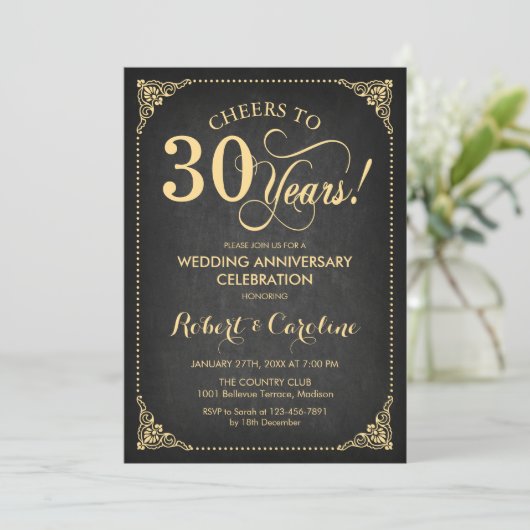 30e bruiloft Jubileum - Krijtbord Goud Kaart (Staand voorkant)
