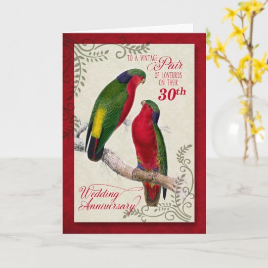 30e bruiloft Jubileum  Loriket Parrots Kaart (Gele Bloem)