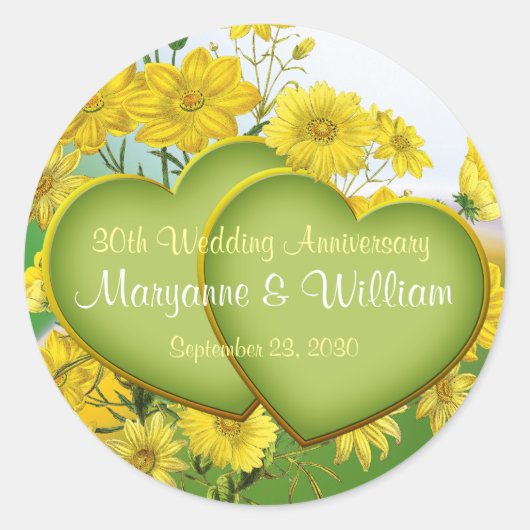 30e bruiloft Jubileum Party Wildbloemen Ronde Sticker (Voorkant)