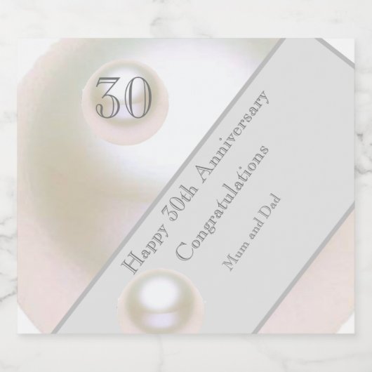 30e bruiloft Jubileum Pearl Sparkling Wijnetiket (Enkel label)
