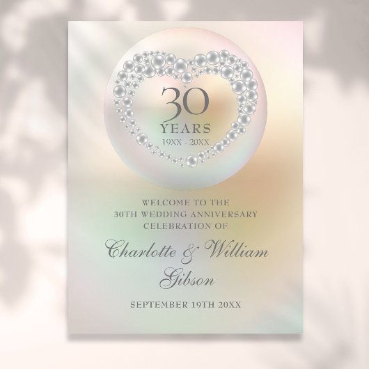 30e bruiloft Jubileum Pearl Welcome Sign Poster