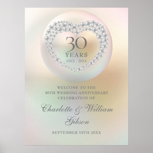 30e bruiloft Jubileum Pearl Welcome Sign Poster (Voorkant)