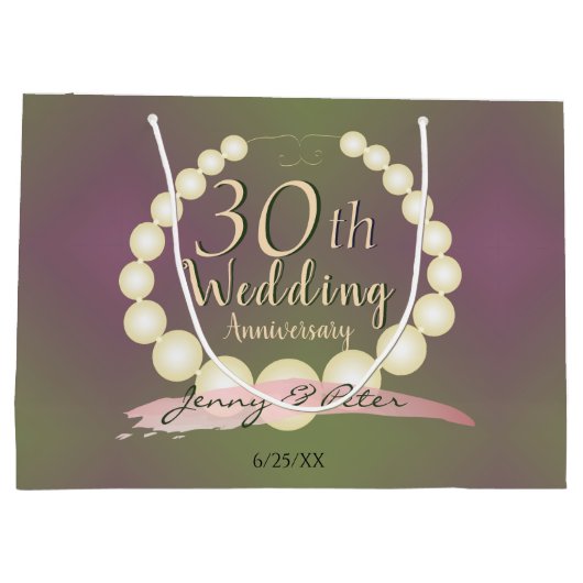 30e bruiloft Jubileum Pearls op Plum Moss Lrg. Groot Cadeauzakje (Achterkant)