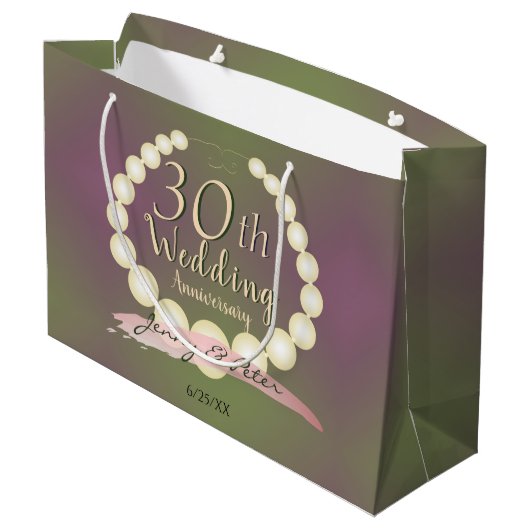 30e bruiloft Jubileum Pearls op Plum Moss Lrg. Groot Cadeauzakje (Achterkant Gekanteld)