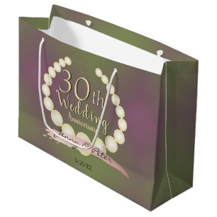30e bruiloft Jubileum Pearls op Plum Moss Lrg. Groot Cadeauzakje