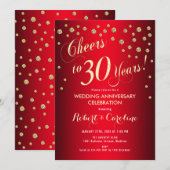 30e bruiloft Jubileum - Rood & Goud Kaart (Voorkant / Achterkant)