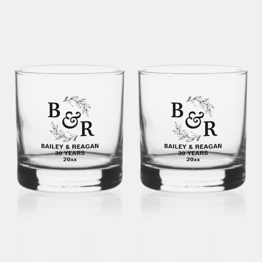 30e bruiloft Jubileum verlaat Motif Monogram Whisky Glas (Voorkant)