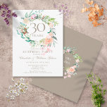 30e bruiloft Jubileum Verrassingsfeest Floral Briefkaart<br><div class="desc">Deze botanische verrassingspartij met een delicate waterverf florale groenery garland,  die op 30e trouwdag uitgenodigd wordt,  kan gepersonaliseerd worden met speciale informatie over de parelaar. Op de achterzijde staat een matchende bloemkool die de verjaardagsdata in elegante witte tekst op een parelachtergrond definieert. Ontworpen door: Thisnotme©</div>