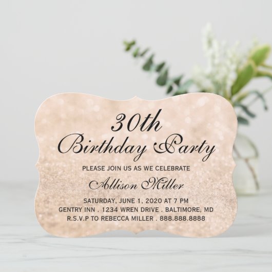 30e Champagne Fab Glam Birthday Party Invite Kaart (Staand voorkant)