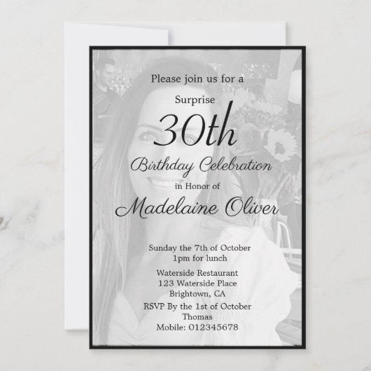 30e Classy Monogram Black White Foto van zaterdag Kaart (Voorkant)