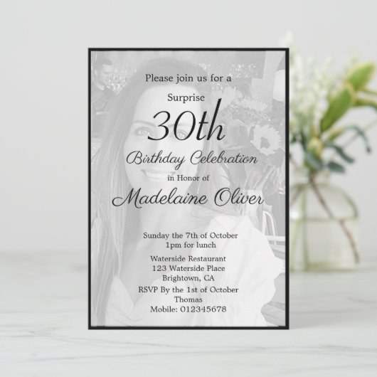 30e Classy Monogram Black White Foto van zaterdag Kaart (Staand voorkant)