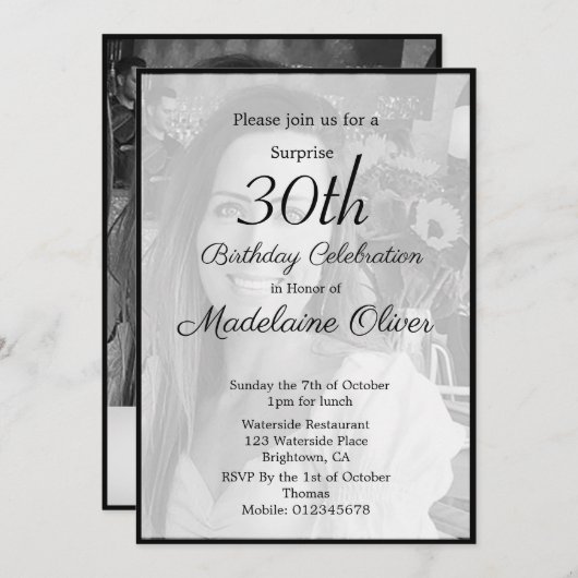 30e Classy Monogram Black White Foto van zaterdag Kaart (Voorkant / Achterkant)